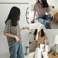 thumbnail image 7 of Summark Spring and summer women's retro contrasting stripes all-match thin short-sleeved T-shirt, fashionable casual T-shirt, short-sleeved O-neck Korean striped loose, can be matched with jeans skirt, 7 of 7