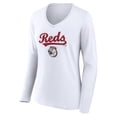 thumbnail image 2 of Women's White Cincinnati Reds Team Lockup Long Sleeve V-Neck T-Shirt, 2 of 3