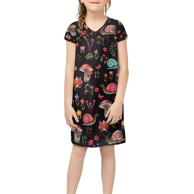 FKELYI Floral Mushroom Forest Kids Girls Dress Size 13-14 Years