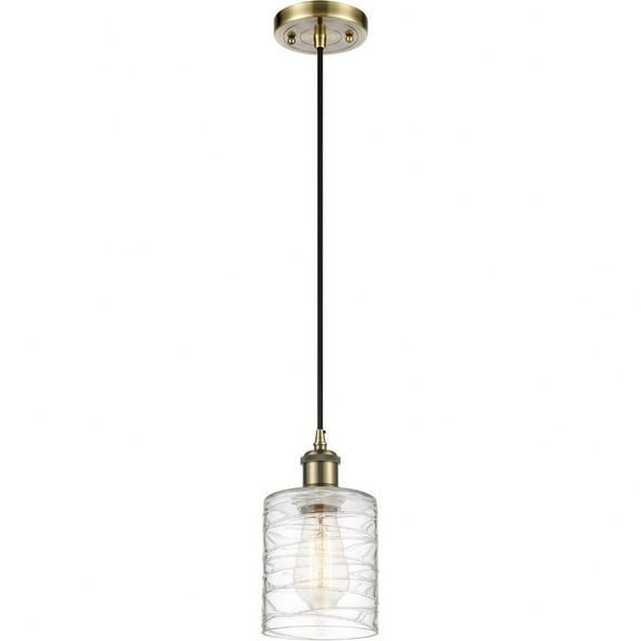 516-1P-AB-G1113 Innovations Lighting Cobbleskill - 1 Light Cord Hung Mini Pendant In Industrial Style-8 Inches Tall and 5 Inches Wide-Antique Brass
