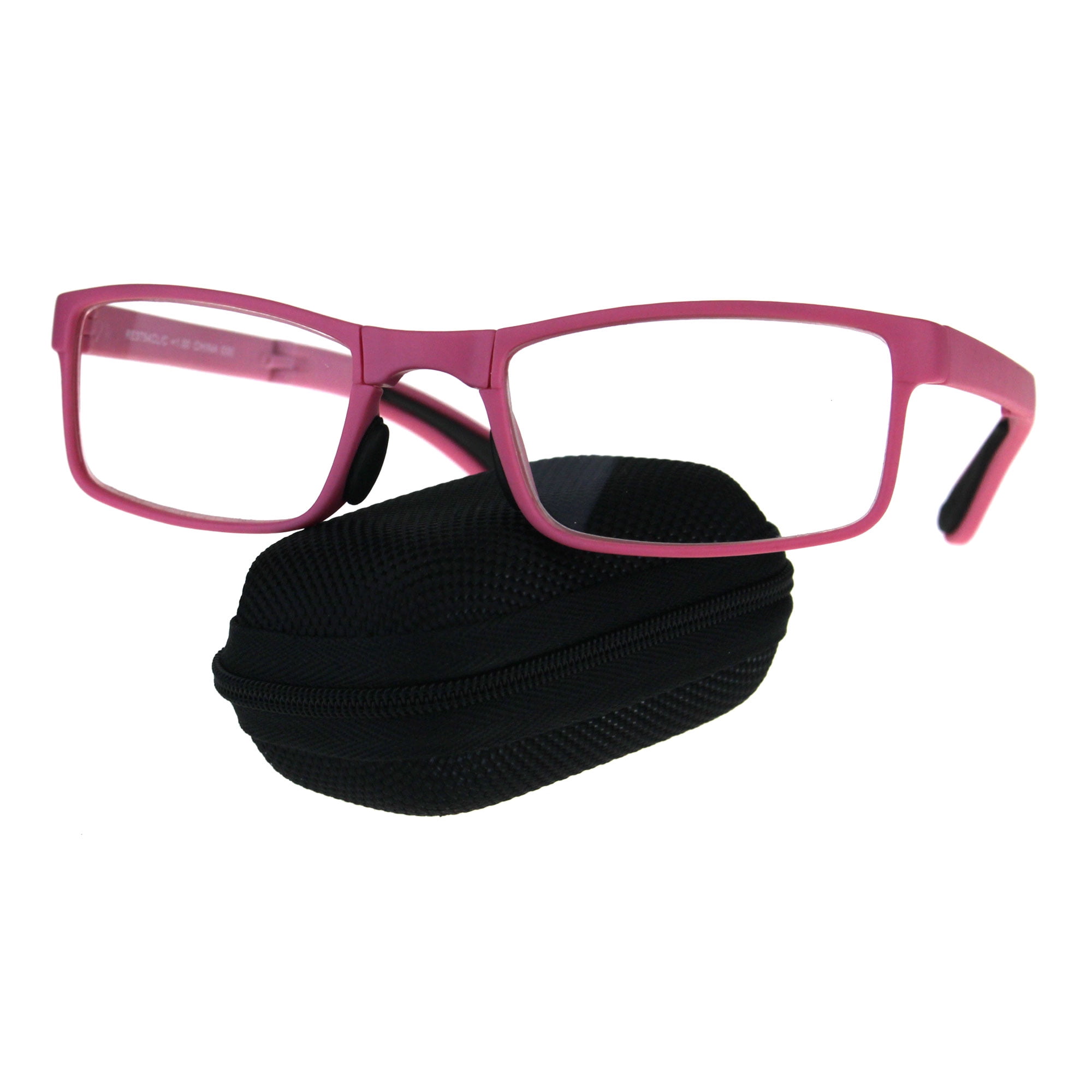 Collapsible Rectangular Plastic Folding Clear Lens Reading Glasses Pink