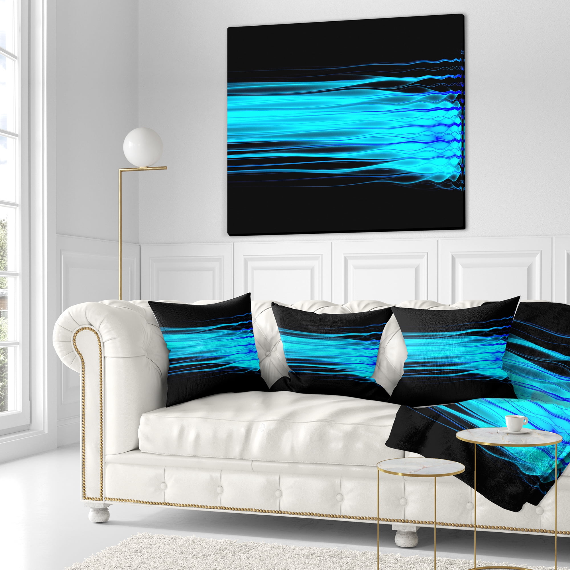 Designart Bright Blue Fractal Waves - Abstract Throw Pillow - 16x16