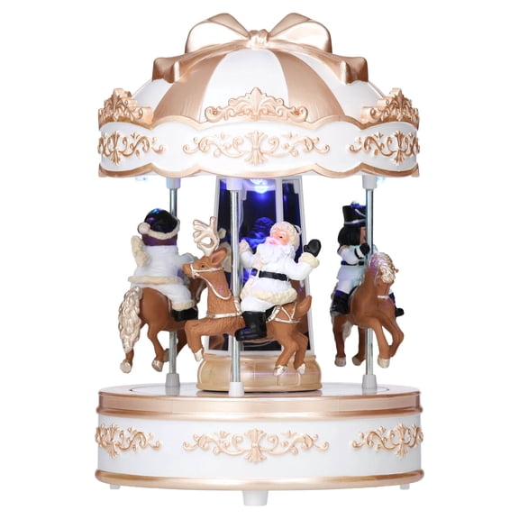 Light-Up and Musical Animated Carousel Christmas Village Decoration, Gold and White, 7", by Holiday Time