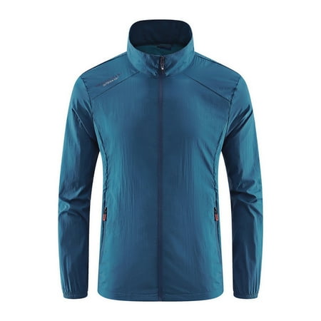 Stamzod Sun Protection Jackets for Men Lightweight Fishing Jacket Performance Long Sleeve Rash Guard Denim Blue L
