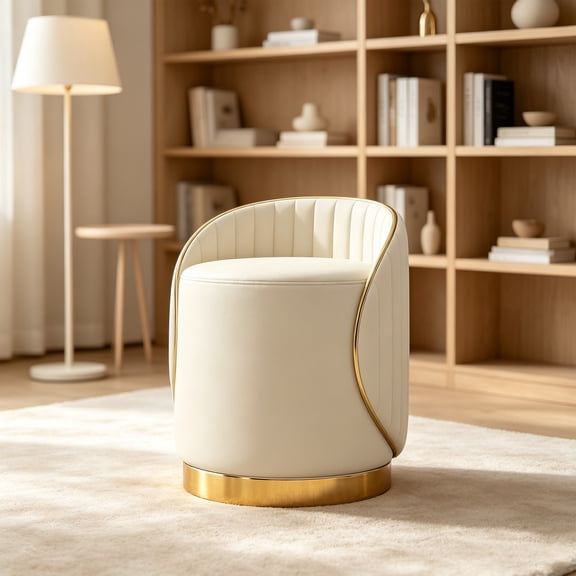 Faux Leather Padded Vanity Stool 360 Degree Swivel Makeup Seat Cream White Single Pack