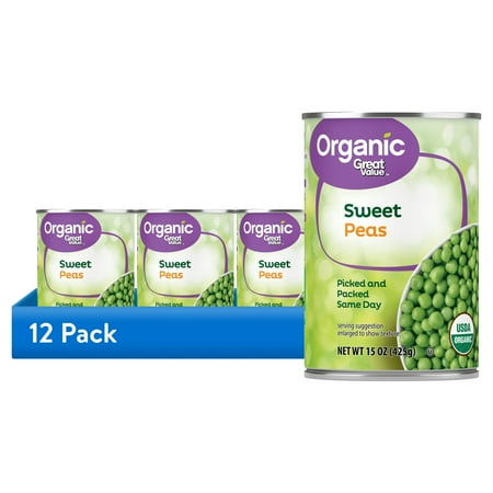 (12 pack) Great Value Organic Peas 15 Oz.