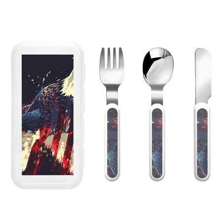

Easygdp Watercolor Bald Eagle 3-Piece Flatware Set Kids Silverware Stainless Steel Toddler Kids Utensils Safe for Preschooler Children
