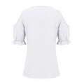 thumbnail image 5 of Craaazy Womens T Shirts Lace V Neck 3/4 Sleeve Solid Color Blouse Lace Patchwork Cold Shoulder Shirt Top Gifts For Women, 5 of 6