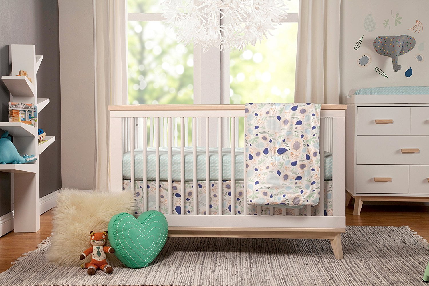 white and natural crib