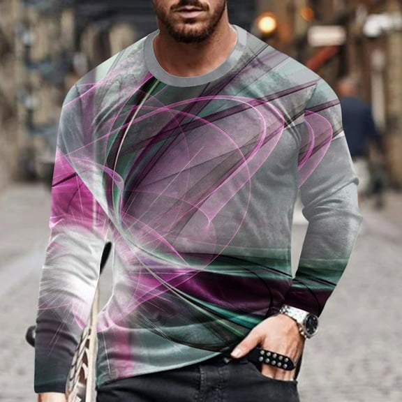 Lilgiuy Men Casual Round Neck Short Sleeve Pullover Line 3D Printed T-Shirt Blouse Workwear