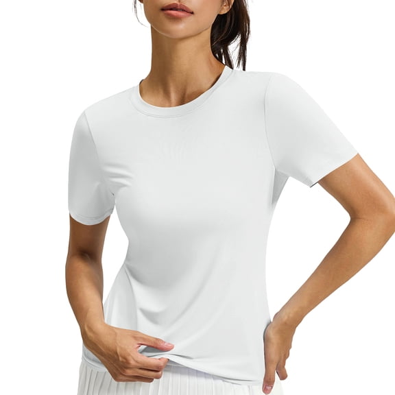 hotojiny Workout Shirts Women Stretchy Crew Neck Back Cut out T Shirts Athletic Short Sleeve Sun Protection Gym Running Yoga Tops