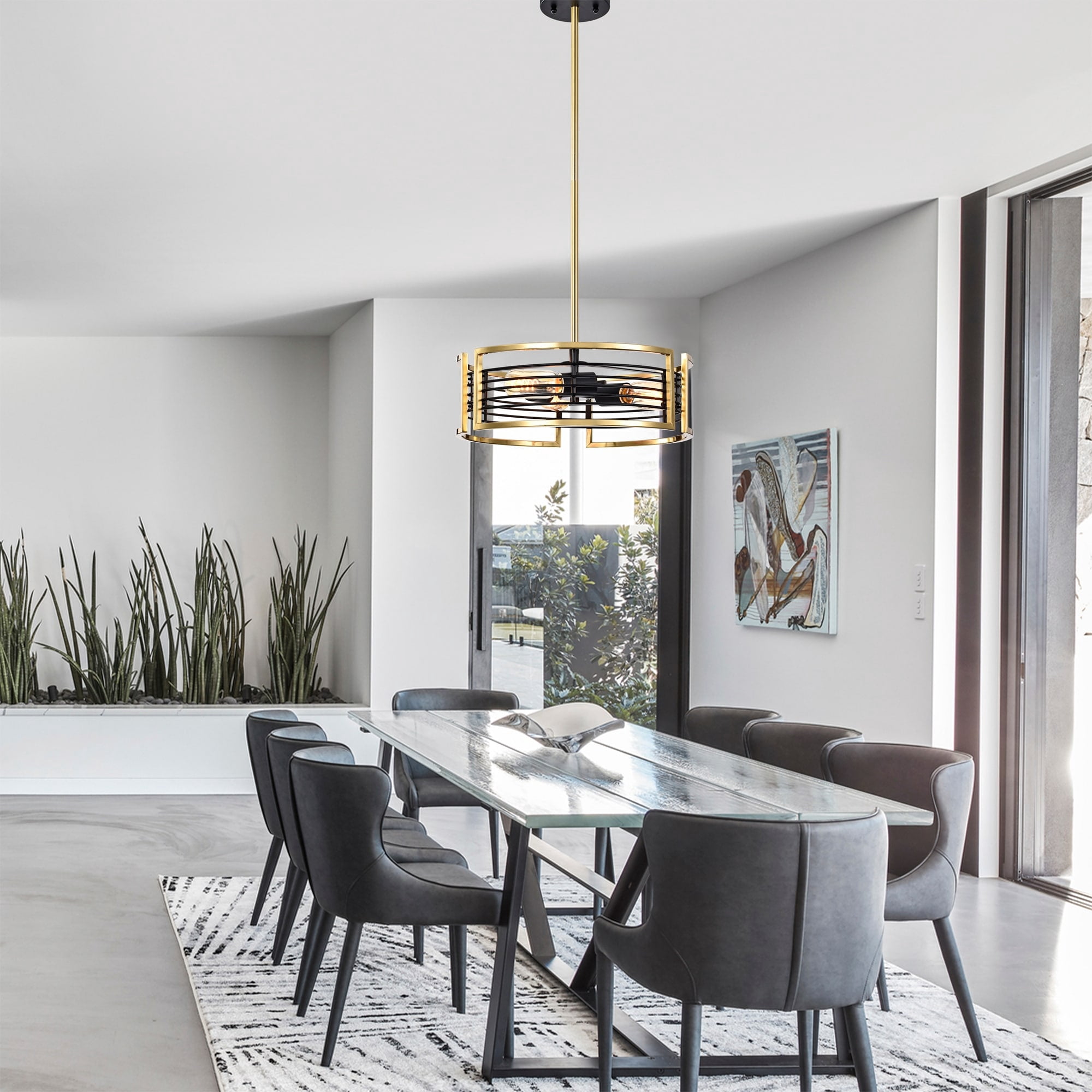 Milly 15 in. 3-Light Indoor Brass and Matte Black Finish Chandelier with Light Kit