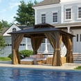 thumbnail image 3 of Clouddwell 12'x12' Hardtop Gazebo - Polycarbonate Double Roof with Netting & Curtains for Patio, Garden Sun Protection,Browm, 3 of 6