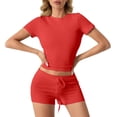 thumbnail image 2 of Short Sets for Women Slim Fit Short Sleeve Crewneck Crop T Shirt and Shorts 2 Piece Matching Set Womens Lounge Set, 2 of 7