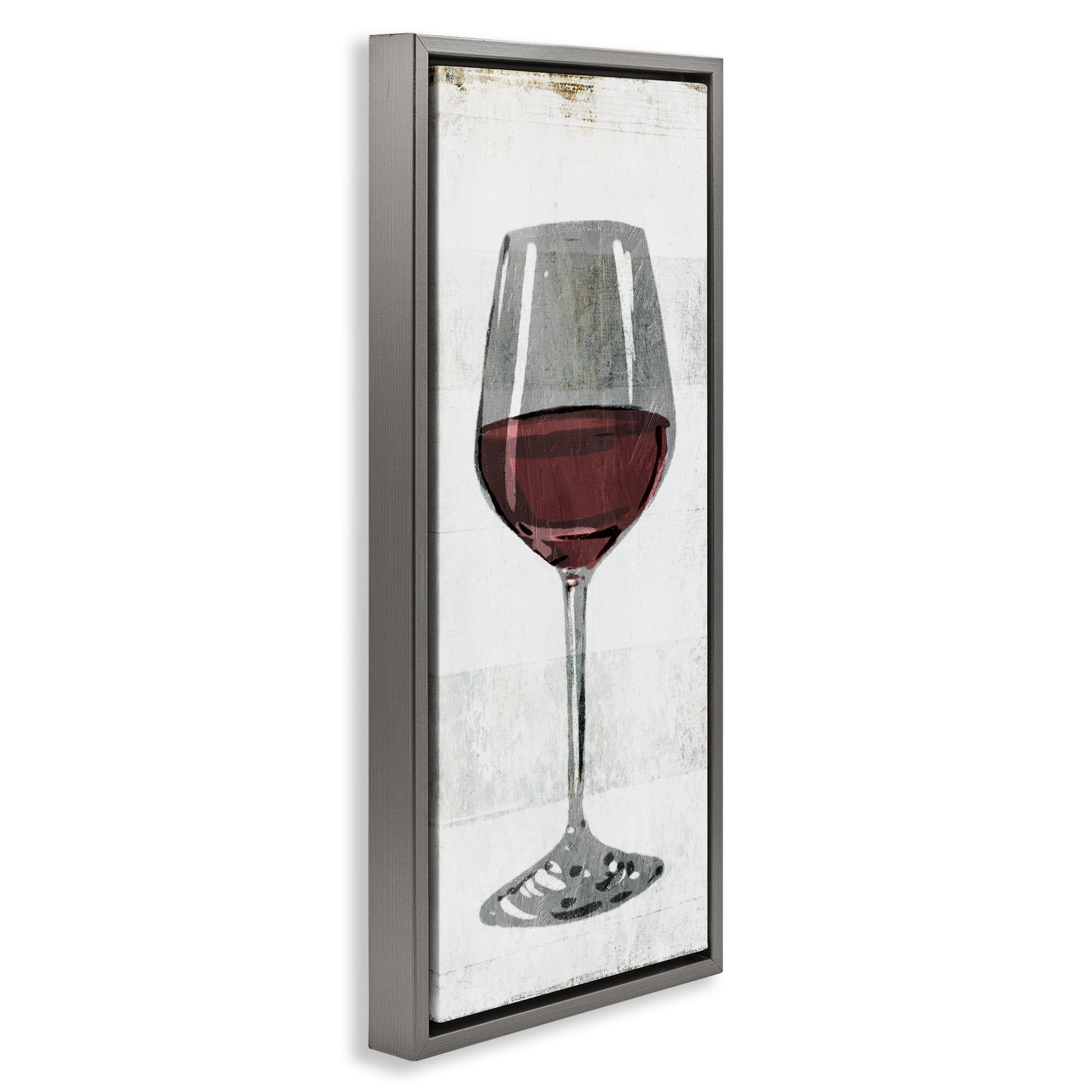 Stupell Industries Rustic Kitchen Red Wine Glass Food & Beverage Painting Gray Floater Framed Canvas Art Print Wall Art, 15 x 31