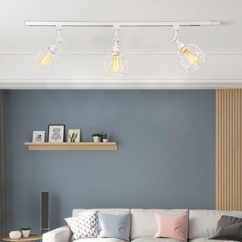 KAYYELAMP Minimalist White with Hollow Cage Shade H-Type Track Lighting E26 Base Adjustable Angle Direction For Home Office Pack Of 3