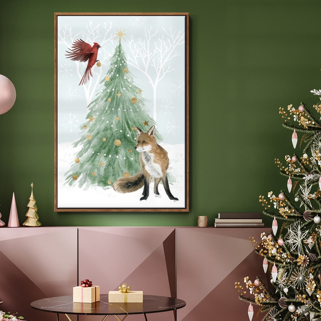 Christmas in the Forest Collection B - Framed Gallery Wrapped Holiday Canvas - 17 x 25 - Rosewood Frame