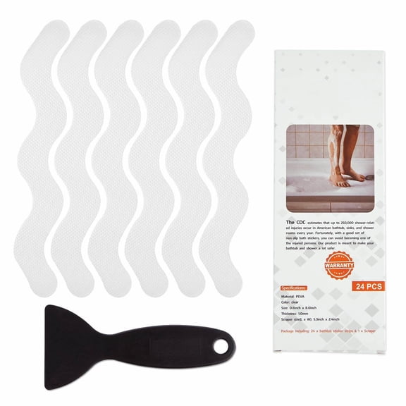 USA Patented Anti Slip Shower Stickers 24 PCS Safety Bathtub Strips Adhesive Decals with Premium Scraper for Bath Tub Shower Stairs