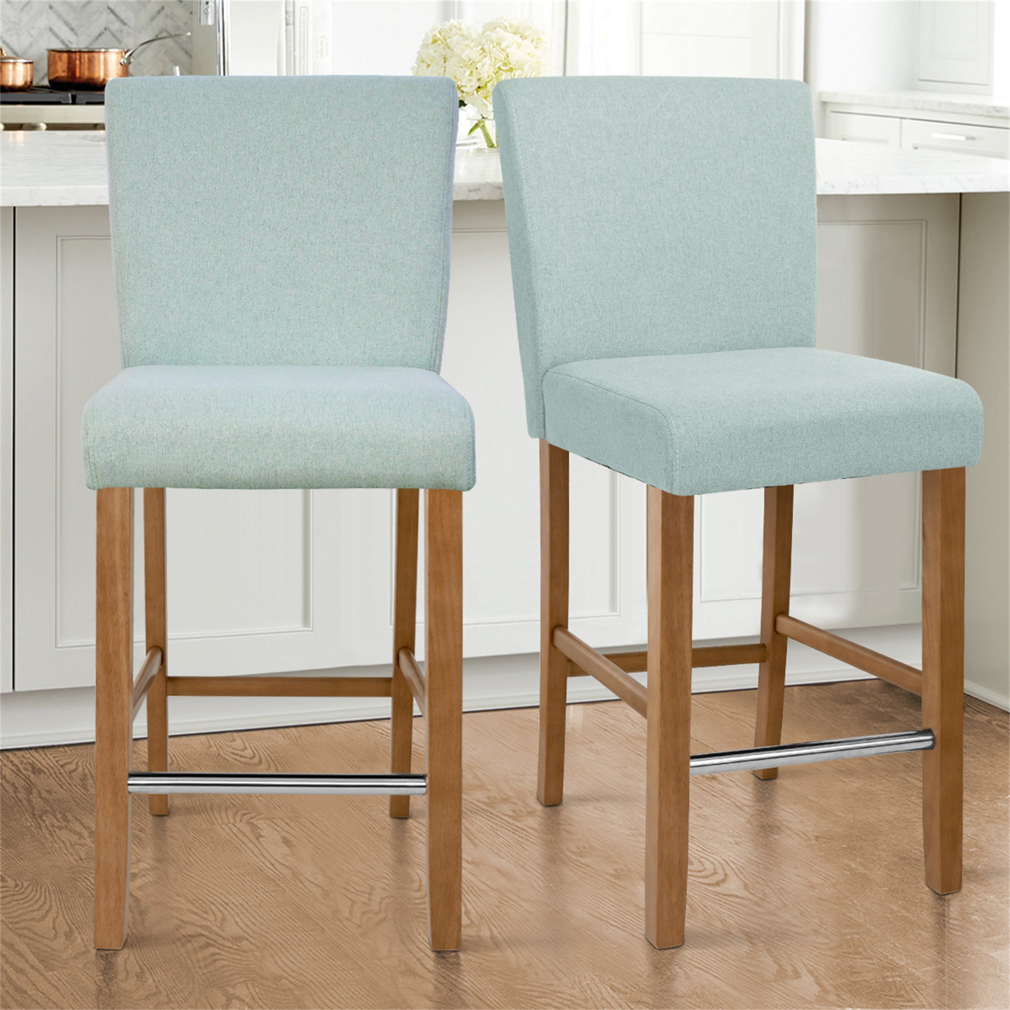 Kepooman 26" Seat Height Dining Set of 2, Modern Kitchen Upholstered Counter Height Leisure Chairs, Blue