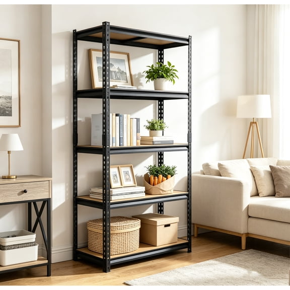 Leumius 2000LBS Capacity Multipurpose Shelf, Metal Storage Shelf with Adjustable Garage Storage Utility Rack Heavy Duty Shelves Organization for Warehouse Basement Pantry Black