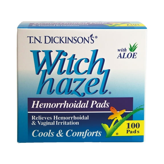 T.N. Dickinson's Witch Hazel Extra Soft Hemorrhoidal Pads with Aloe, Relieves Irritation, 100 Count