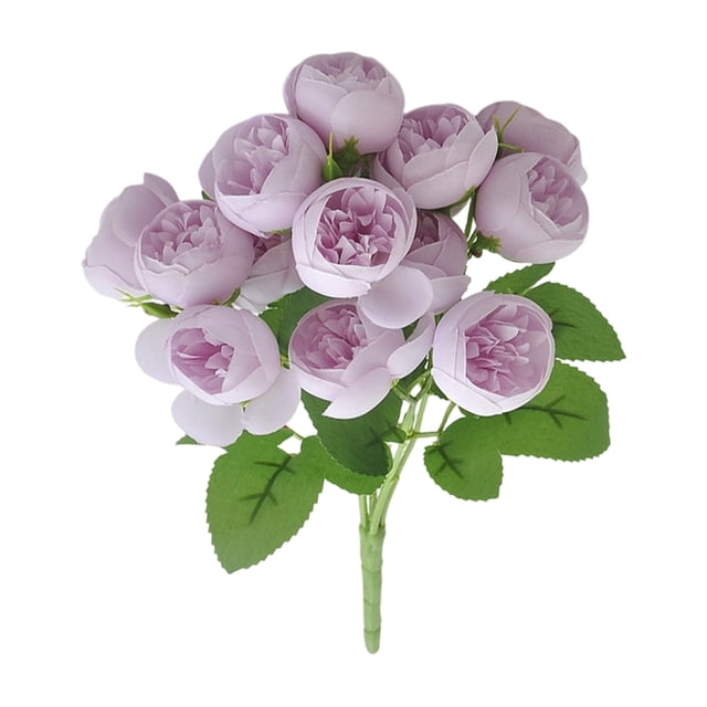 Ramo de Simulación de Flores Artificiales de Peonías con 15 Rosas de Té, Ramo de Celebración de Boda de Peonías Falsas