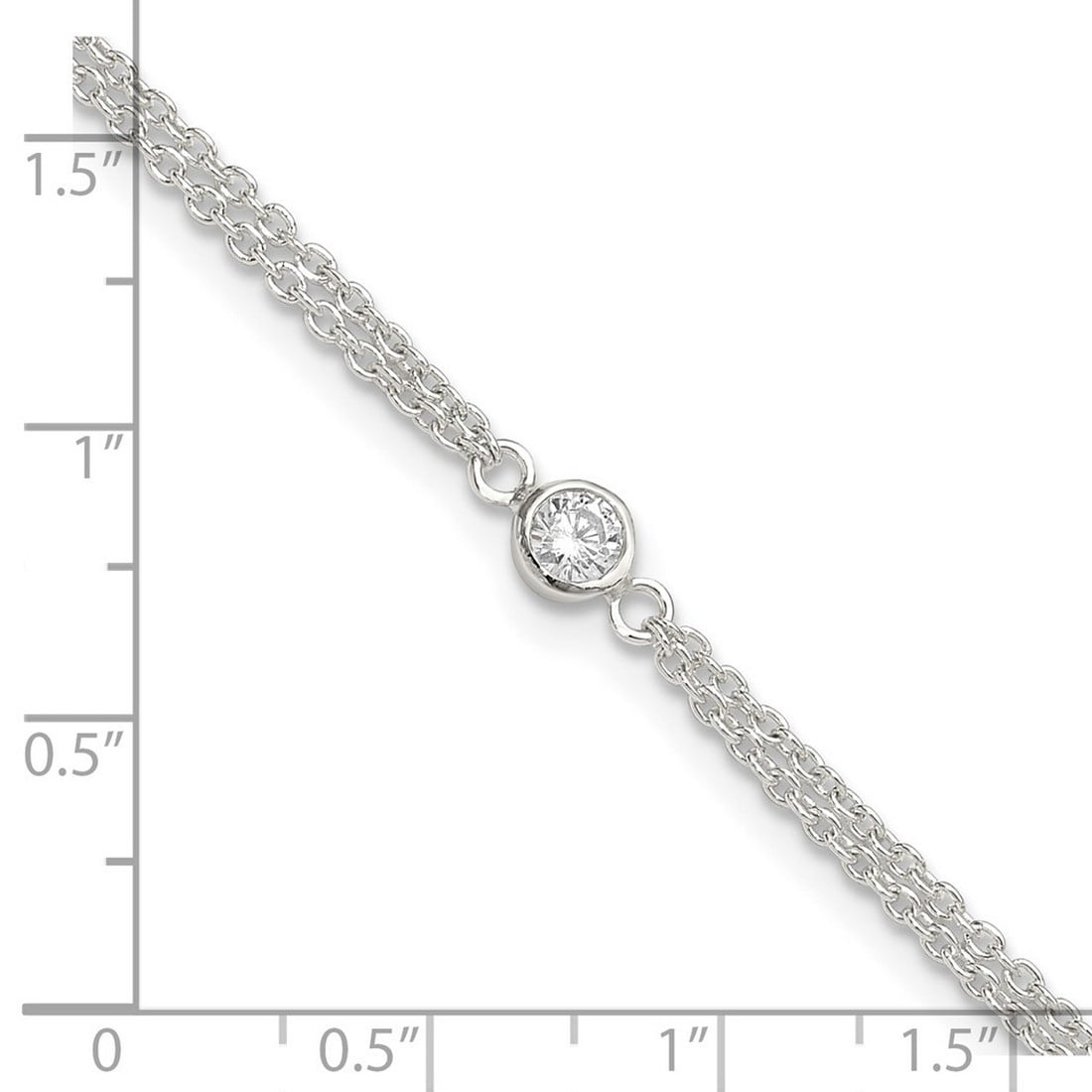 925 Sterling Silver Bezel Cubic Zirconia 2-strand Plus 1 In Extension Anklet 9 Inch 11.19mm Wide Anklet for Women