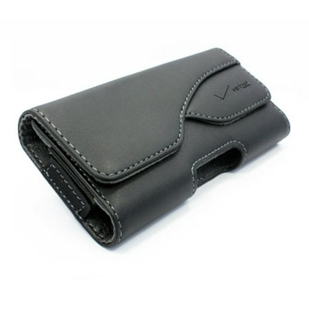 Black Verizon Leather Side Case Cover Pouch Holster Swivel Belt Clip Z3D for ASUS PadFone X mini - Blackberry Z10 - BLU Life Play S - HTC EVO 4G LTE V 4G, One Mini 2