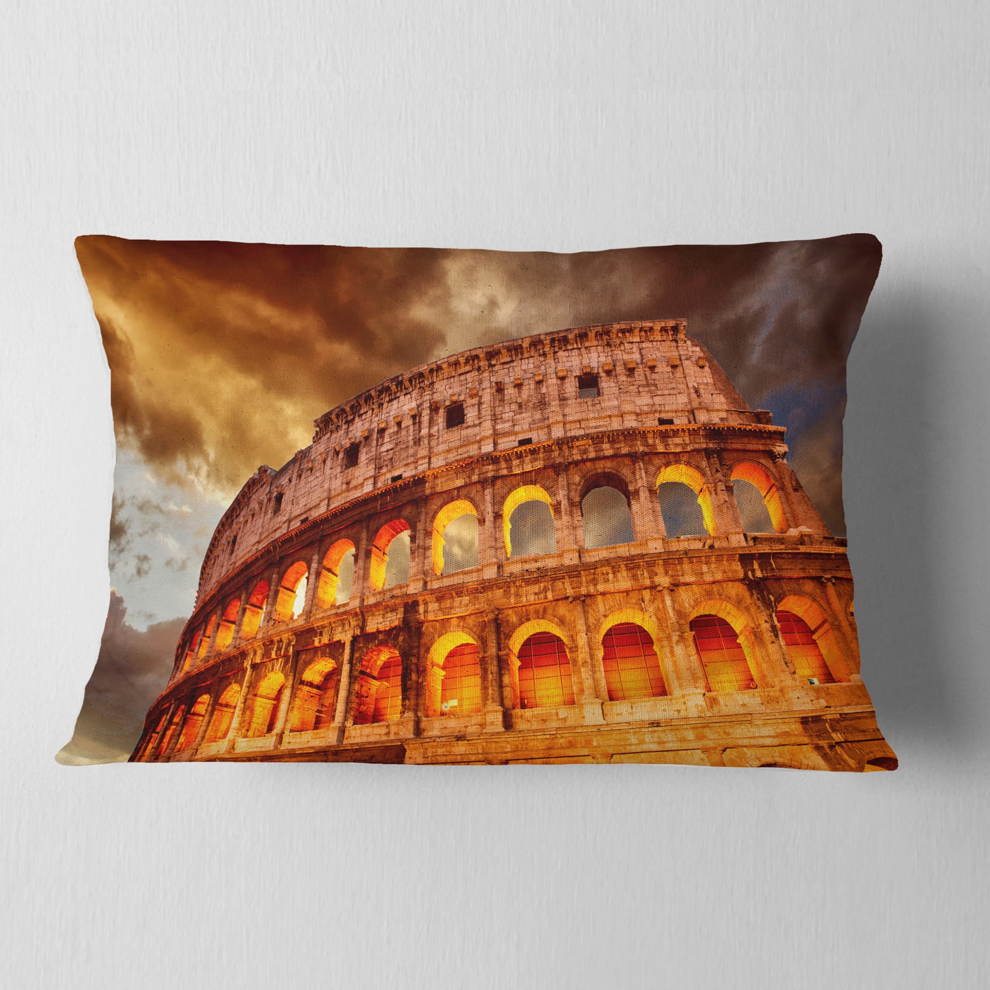 Designart Colosseum in Rome Landscape - Monumental Throw Pillow - 12x20
