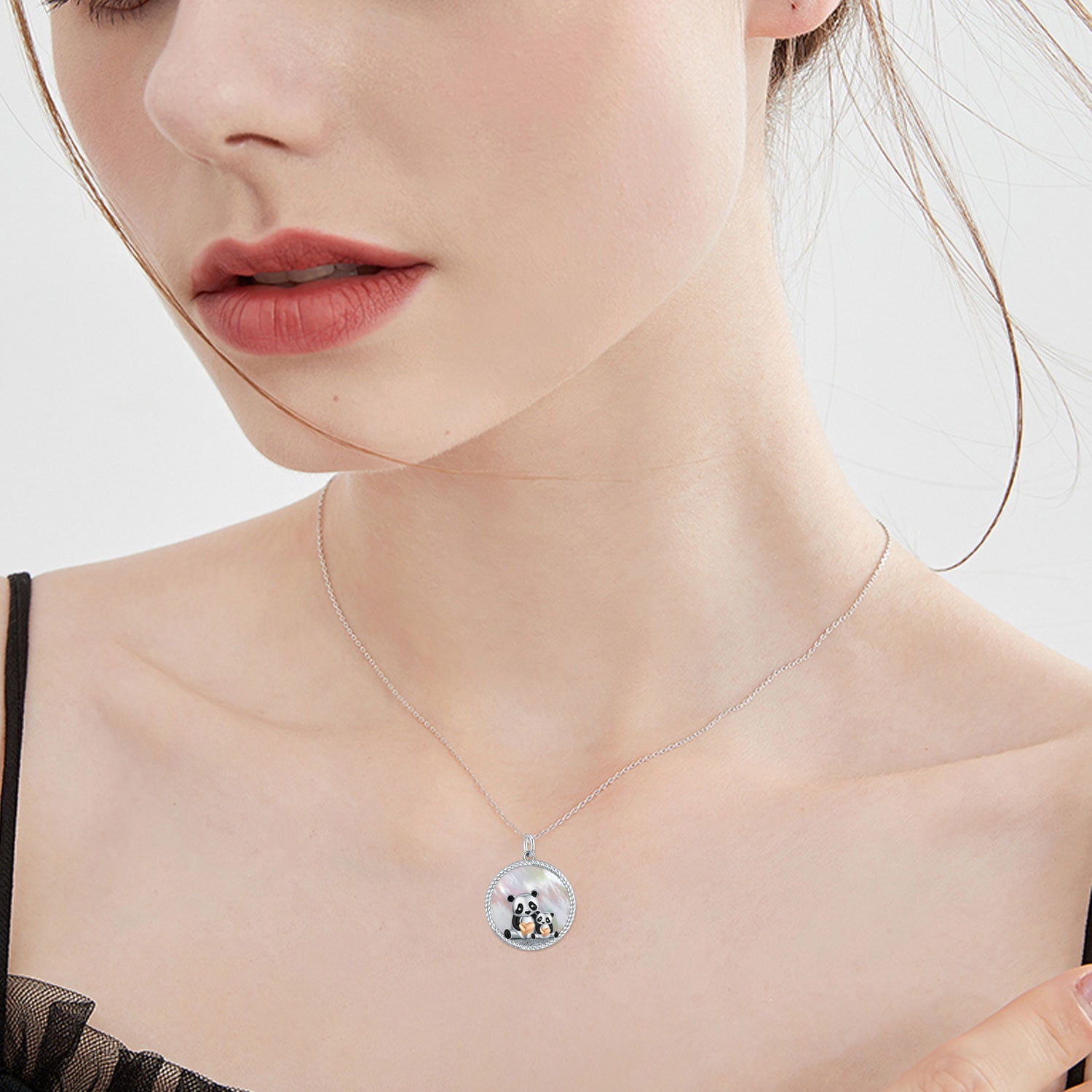 Cuoka Panda Necklace 925 Sterling Silver Pendant Necklaces Mother's Love for Parent and Jewelry 18K White Gold Plated Birthday Mother's Day Xmas Gift for Women Mom
