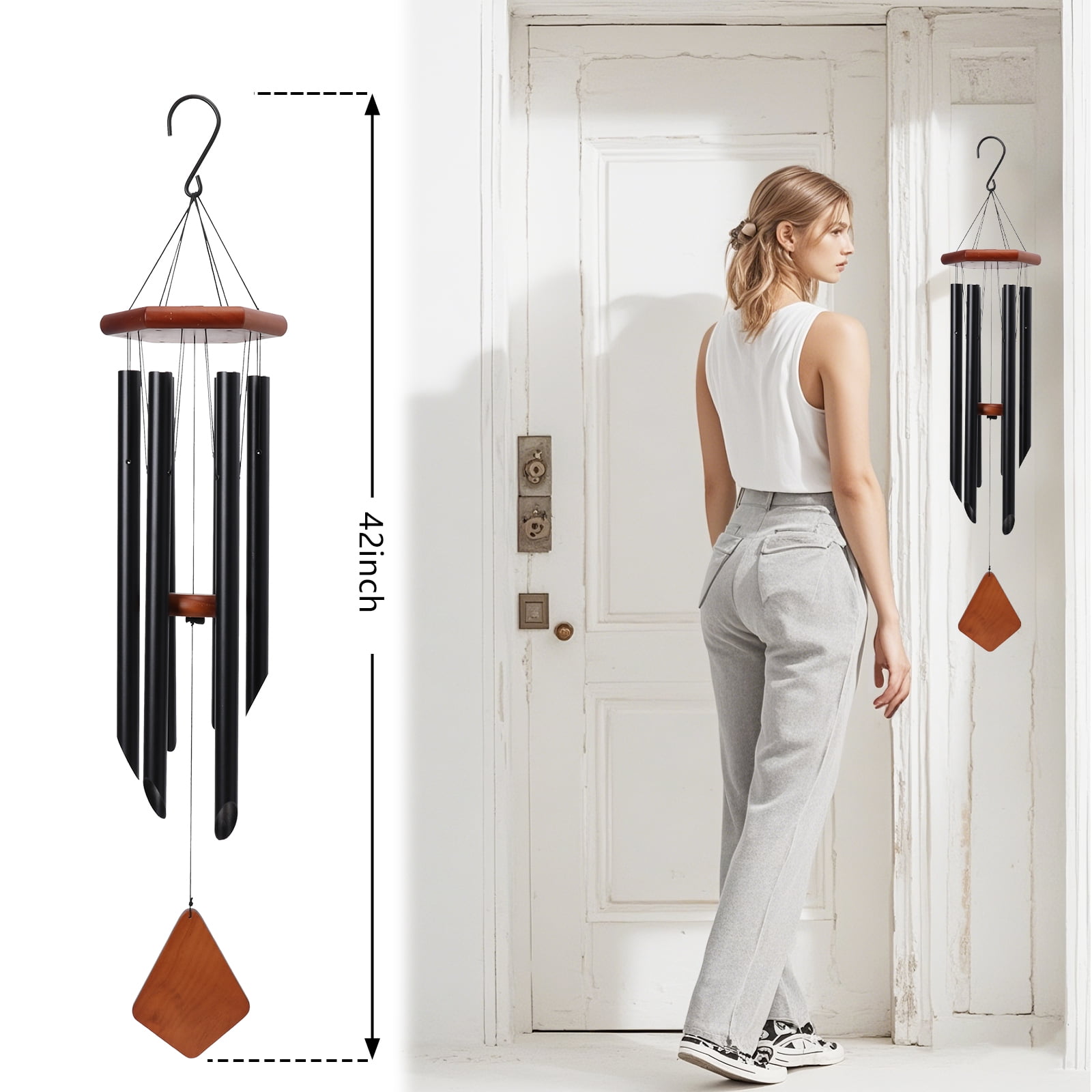 Outdoor Wind Chimes, Metal Wind Chimes, Musical Wind Chimes, Wooden Tags, Six Metal Tubes, Suitable For Courtyard Garden Lawns