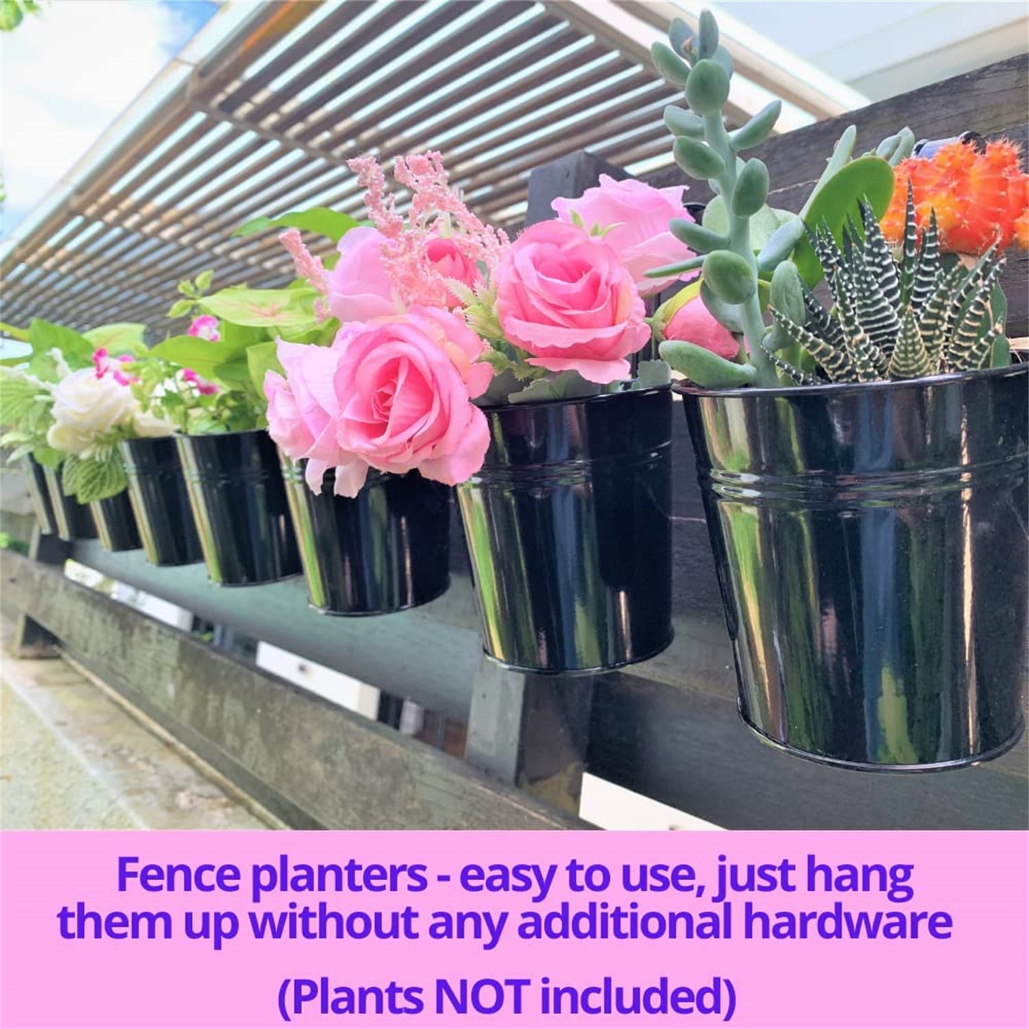 4" x 3.1" x 4" Small Iron Hanging Planters Multicolor Flower Pots Balcony  Garden Railing Planter,Casewin Fence Hanging Metal Bucket Plants Holders  Set for Indoor and Outdoor, 8PCS - Walmart.com