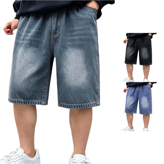 WAYUTE Boys Pants Solid Color Elastic Waisted Classic Knee Length Jeans Pants Lightweight Comfort Blend Flexible Fit for Kids Outdoor Casual,6-7 Y,Dark Blue