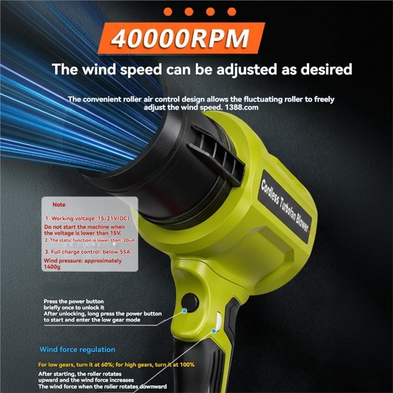 Cordless 18V For Ryobi Battery Powered Turbofan Blower 40000RPM Jet Fan Air Blower For Lawn Care Patio Cleaning Dust Remova