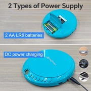 ByronStatics Portable CD Player, Personal Walkman CD Players, Powered DC or 2xAA Battery, Teal