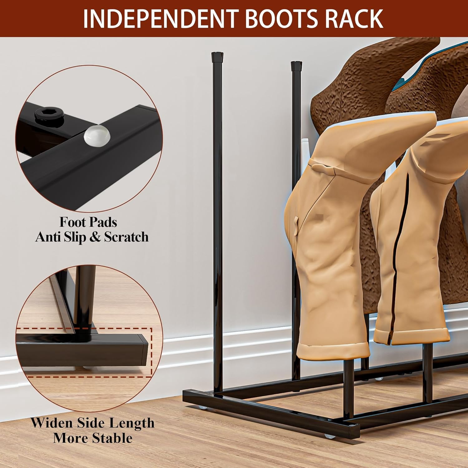 Adjustable Shoe and Boot Rack in One, 3 Tiers Tall Storage Organizer for Closet, Entryway, Garage