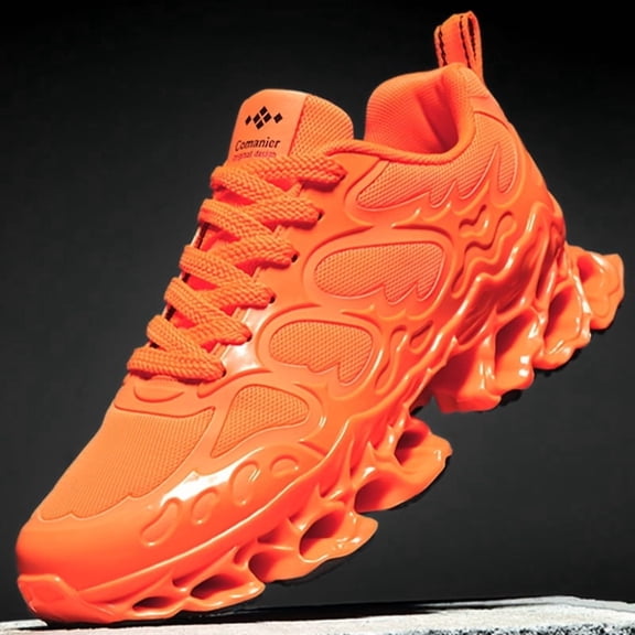 [Vibrant Trail Sneakers] Vibrant Orange Men's Trail Running Sneakers | Breathable Fabric & Durable Rubber Sole, Low-Top Lace-Up Sneakers for Hiking, Tennis, Walking, Casual Fashion