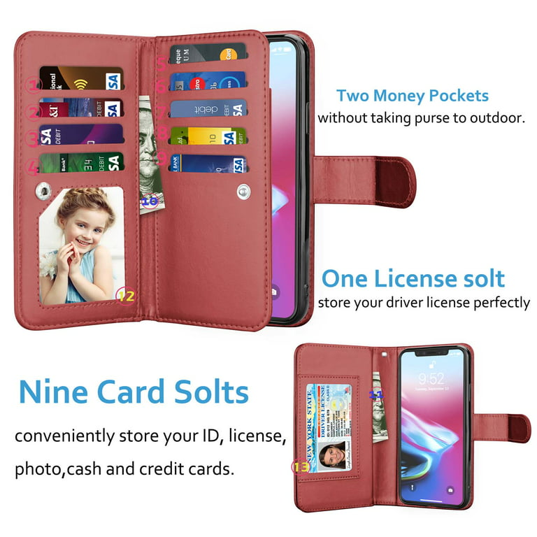 iPhone 11 Pro Max Leather Magnetic Credit Card Wallet Case