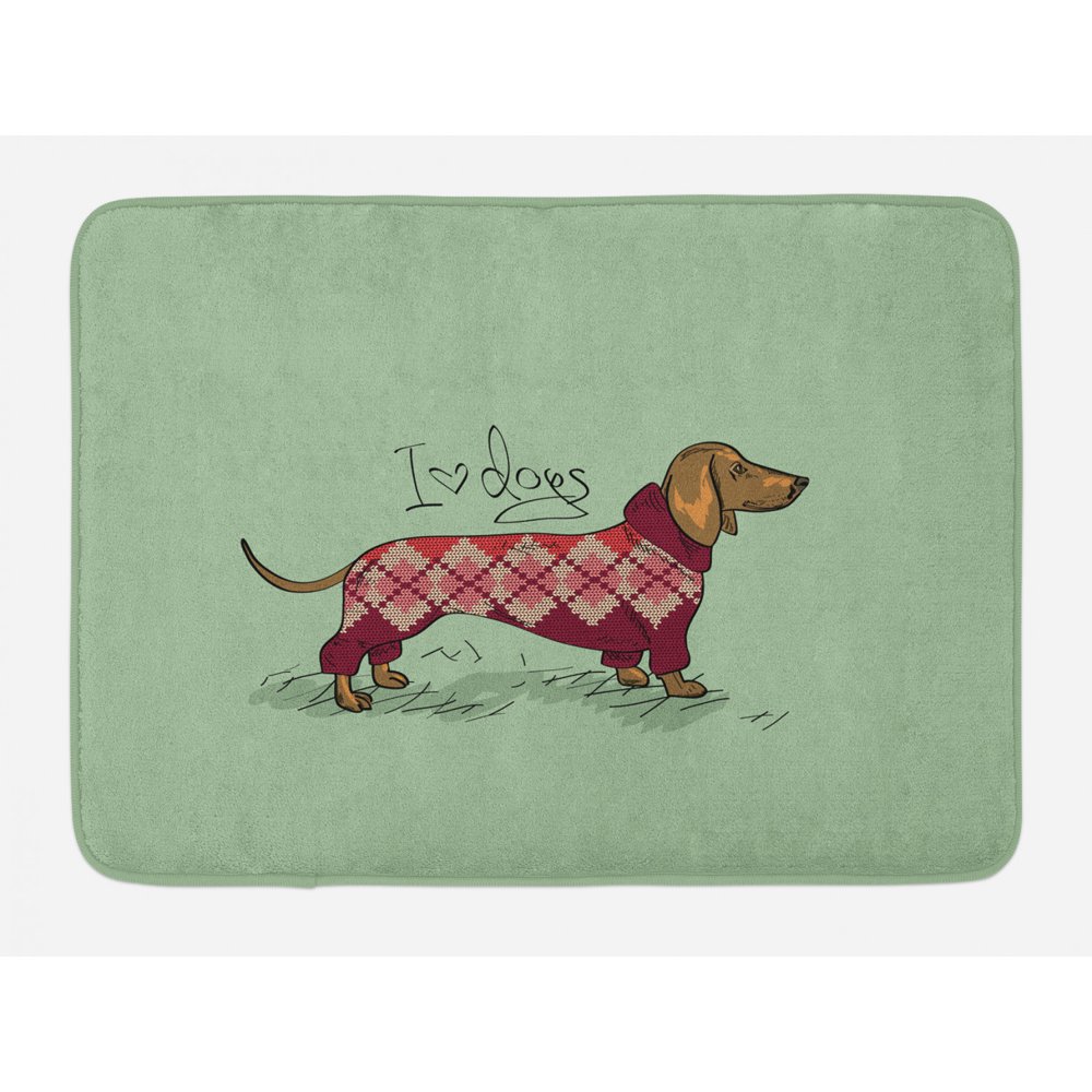 Dachshund Bath Mat, Cute Dog in Knitted Sweater Design Detailed