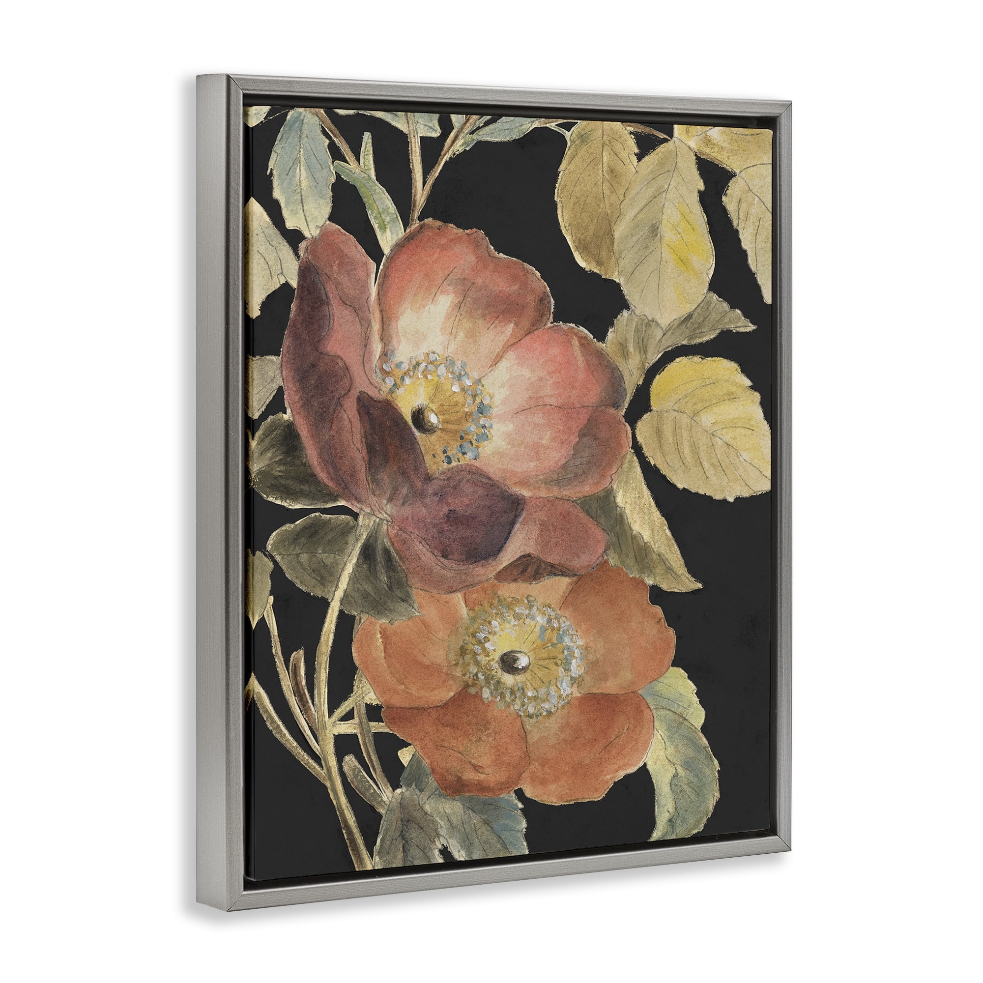 Stupell Industries Red Flower over Black Gray Framed Floater Canvas Wall Art, design by Lanie Loreth
