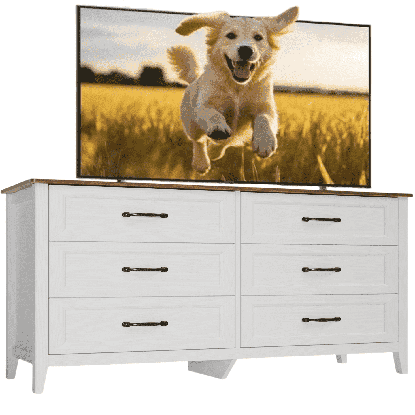Dresser for Bedroom, Lofka 47.2" Wide Dresser TV Stand with 6 Drawers, Chests of Drawers for Living Room, White