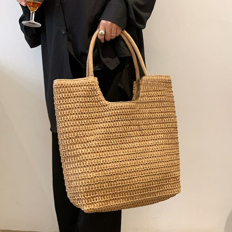 Summer Large Capacity Shoulder Bag Beach Bags Woven Handle Bag Casual Lady  Totes Shopping Handbag Clutch (Color : A, Size : 39cm)
