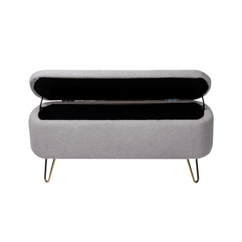 Storage Ottoman Bench with Gold Legs, Faux Fur Entryway Bench with Storage for Living Room, Bedroom, Gray