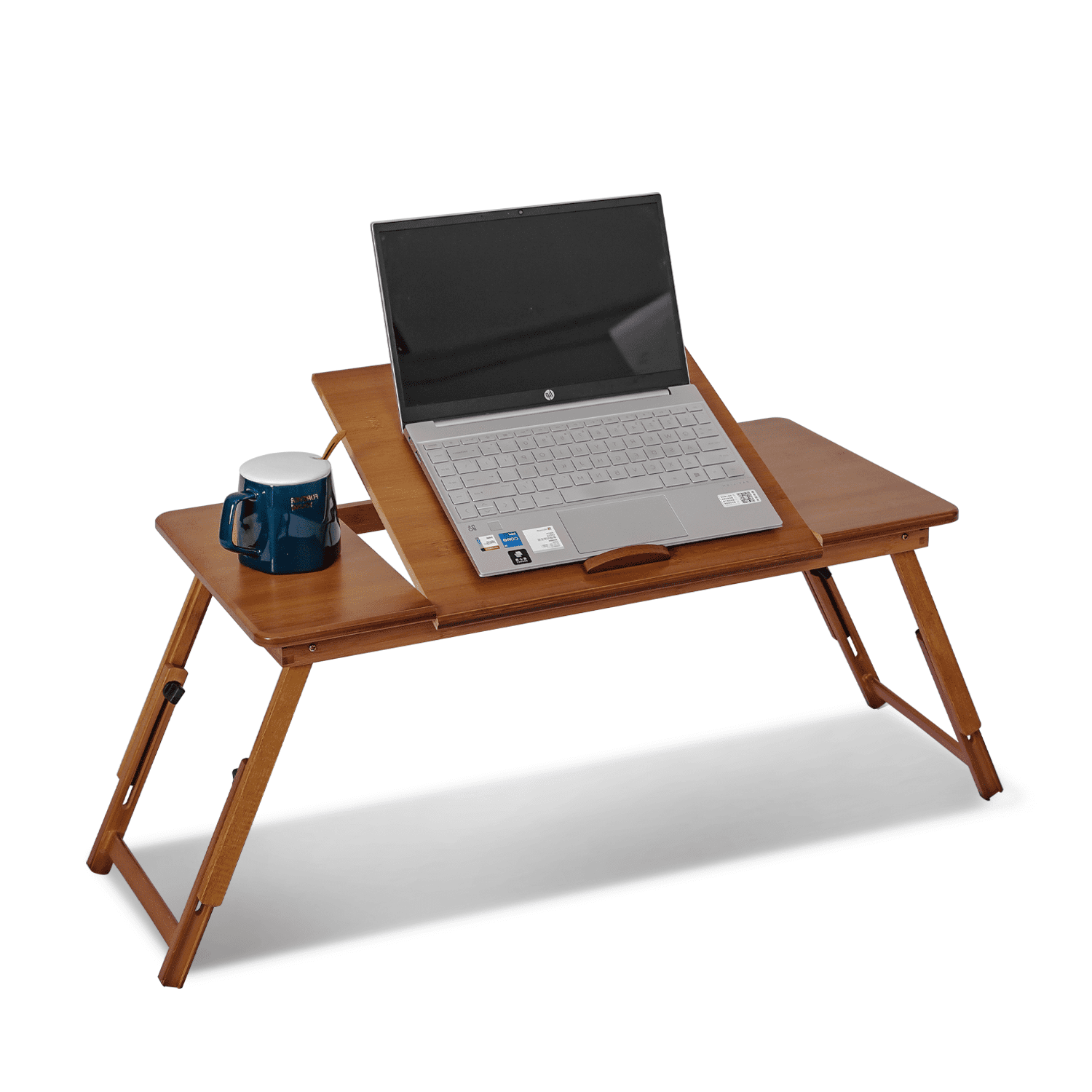 Bamboo Laptop Desk Adjustable Breakfast Serving Bed Tray with Tilting Top Drawer 