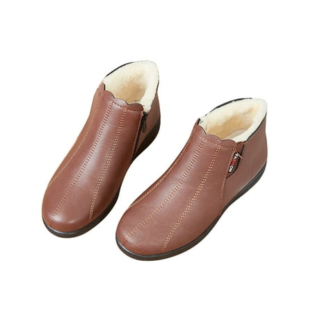 

Ymiytan Womens Anti-Slip Warm Booties Work Plush Lined Bootie Walking Comfort Ankle Boots Yellow Brown 6.5
