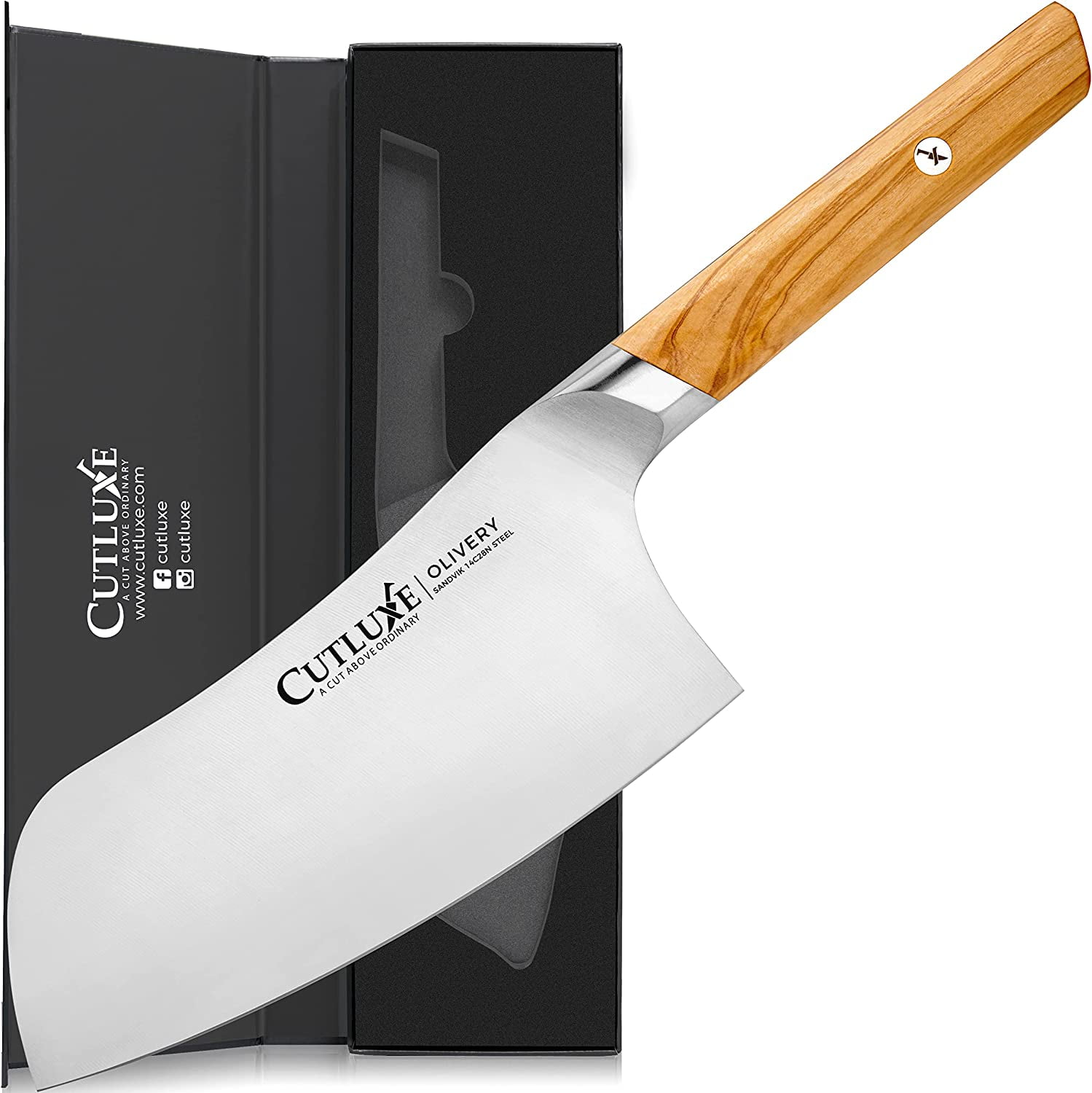 CUTLUXE Cleaver Knife 7" Vegetable and Meat Butcher Knife Olive