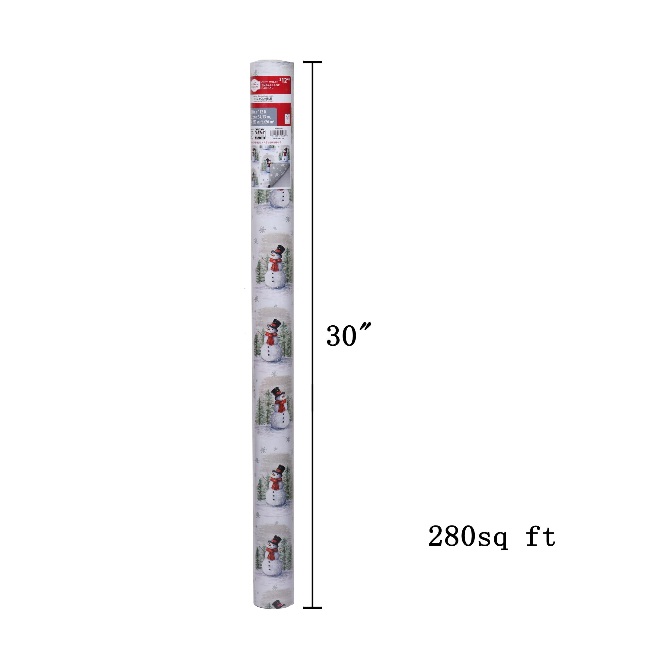 Holiday Time White and Reversible Christmas Wrapping Paper