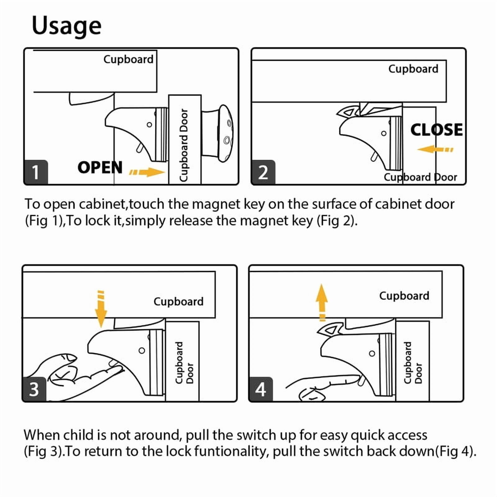 StarQualityBargain 4-Pack Magnetic Cabinet Locks with 1 Key, Baby Proofing Latches for Kitchen Cabinets & Drawers, Child Safety Door Lock