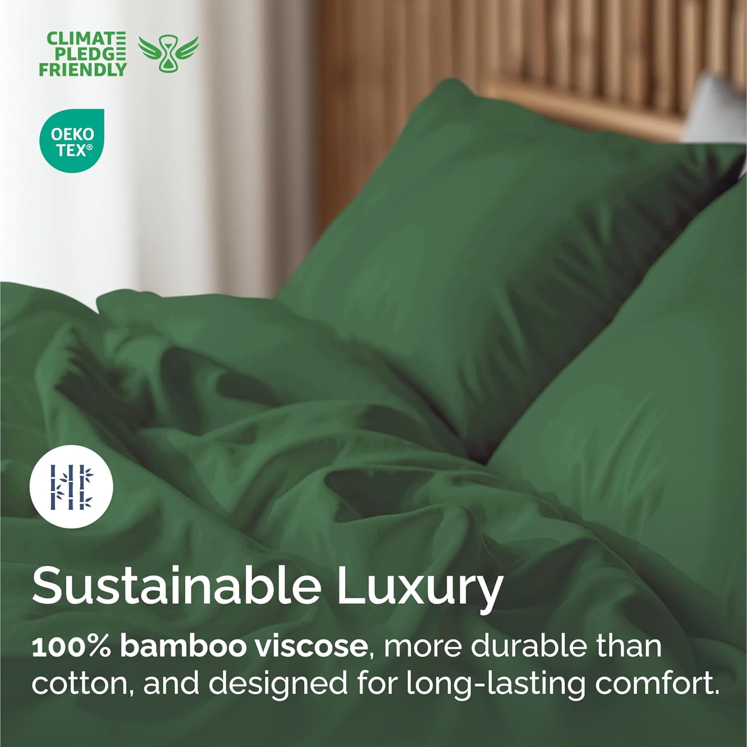 CGK Linens 4-Piece Luxury Bamboo Cooling Sheet Set - King Size 100% Bamboo Derived Rayon Premium Bed Sheets, Emerald Green