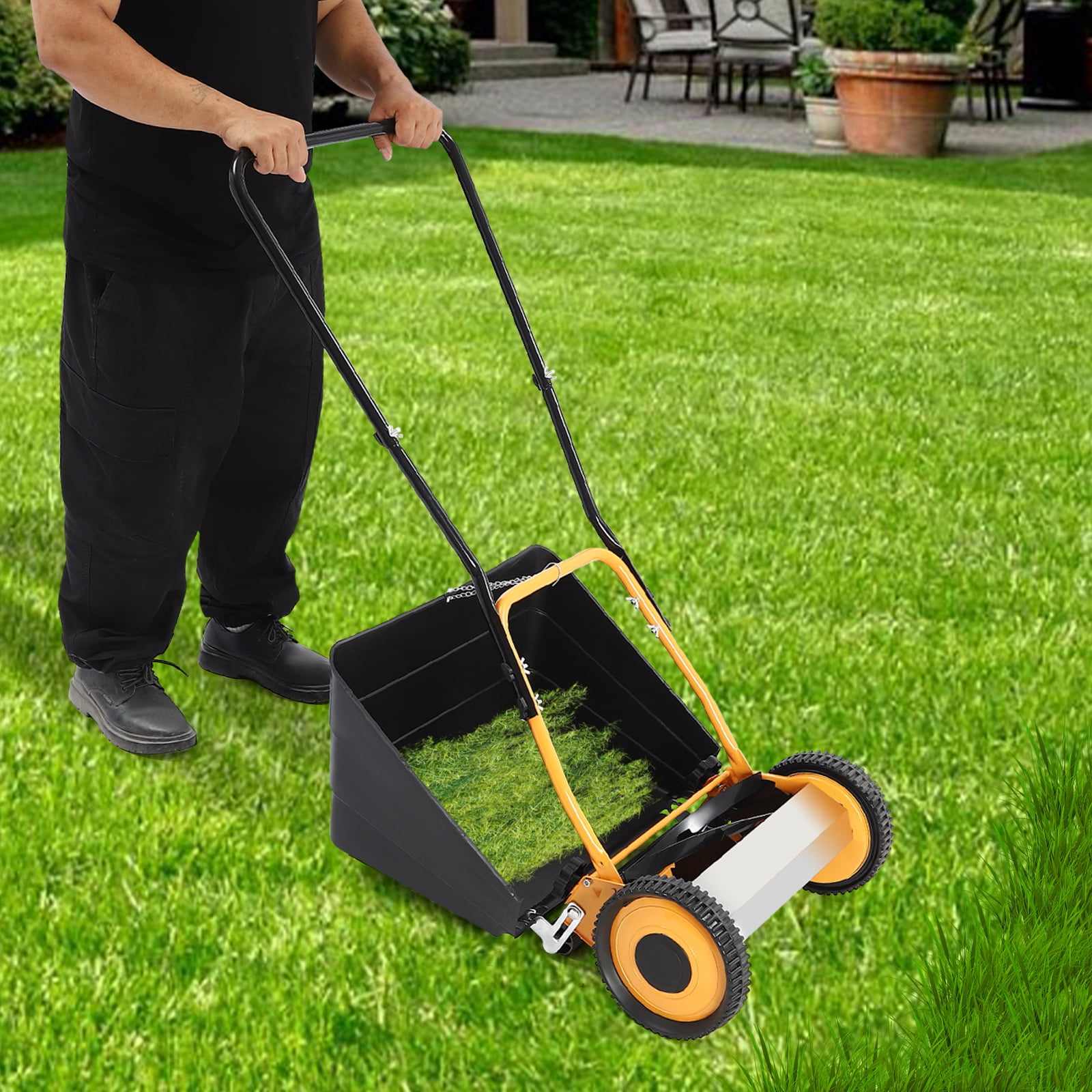 14 Inch Manual Push Reel Lawn Mower, Hand Push Mowers with Collecting Box Adjustable Mowing Height Push Lawn Sweeper Grass Catcher for Yards, Lawns, Sidewalks